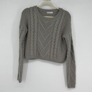 Aster Gray Cable Knit Cropped Sweater Womens‎ Small Chunky Long Sleeve
